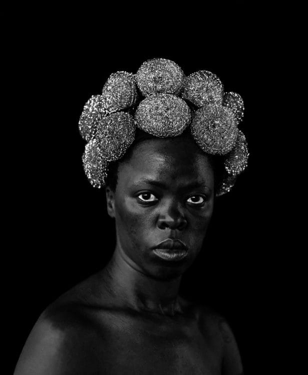 Self portrait image of Zanele Muholi, South African photographer and activist.